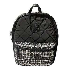 Badgley Mischka Black and White Tweed Quilted Backpack